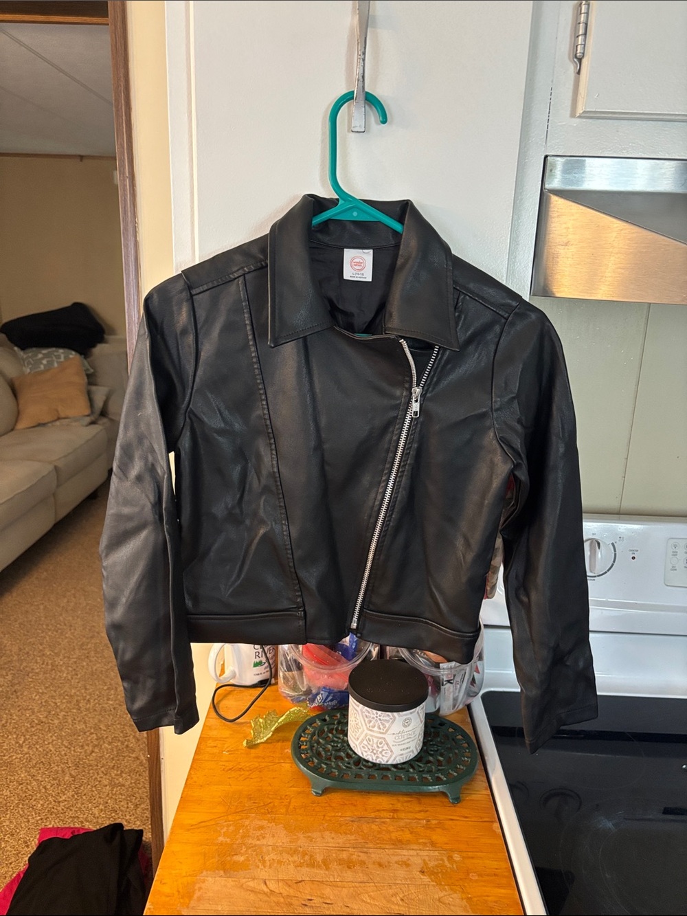 wonder nation Black Faux Leather Asymmetrical Moto Jacket